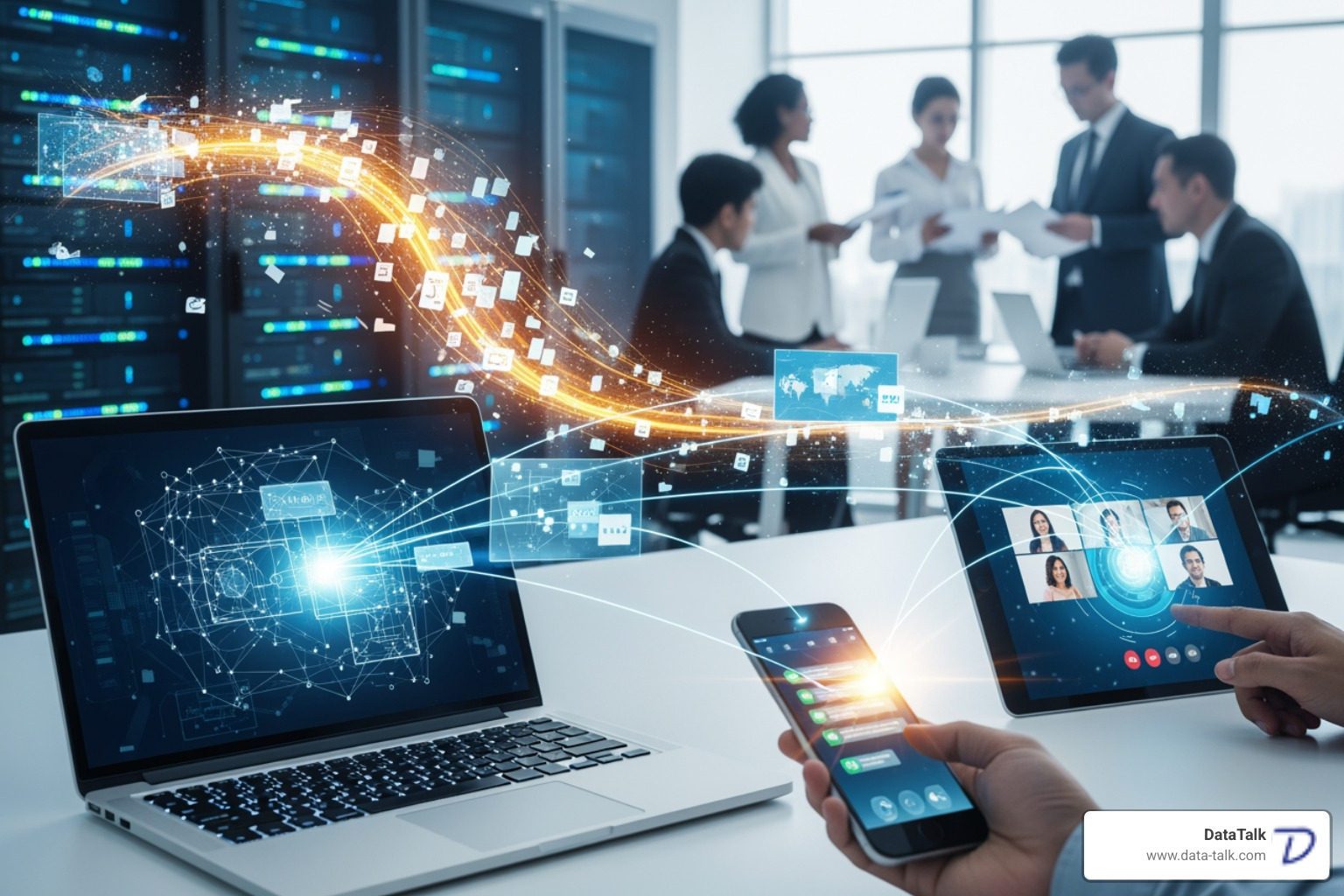 graphic of a modern, interconnected business communication network - VoIP system features